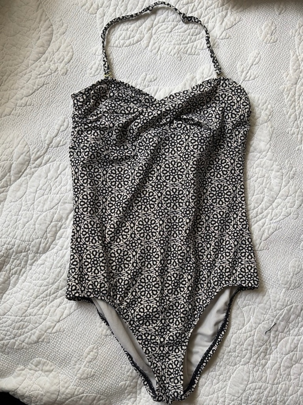 Tommy Hilfiger Black and White Geometric One-Piece Swimsuit